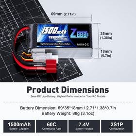 Compact Zeee battery dimensions 69x35x18mm for lightweight RC power