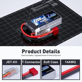 Zeee 2S 2200mAh LiPo 7.4V 50C dimension callout for precise fit checks