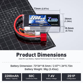 Zeee 2S shorty LiPo battery side profile for compact RC setups