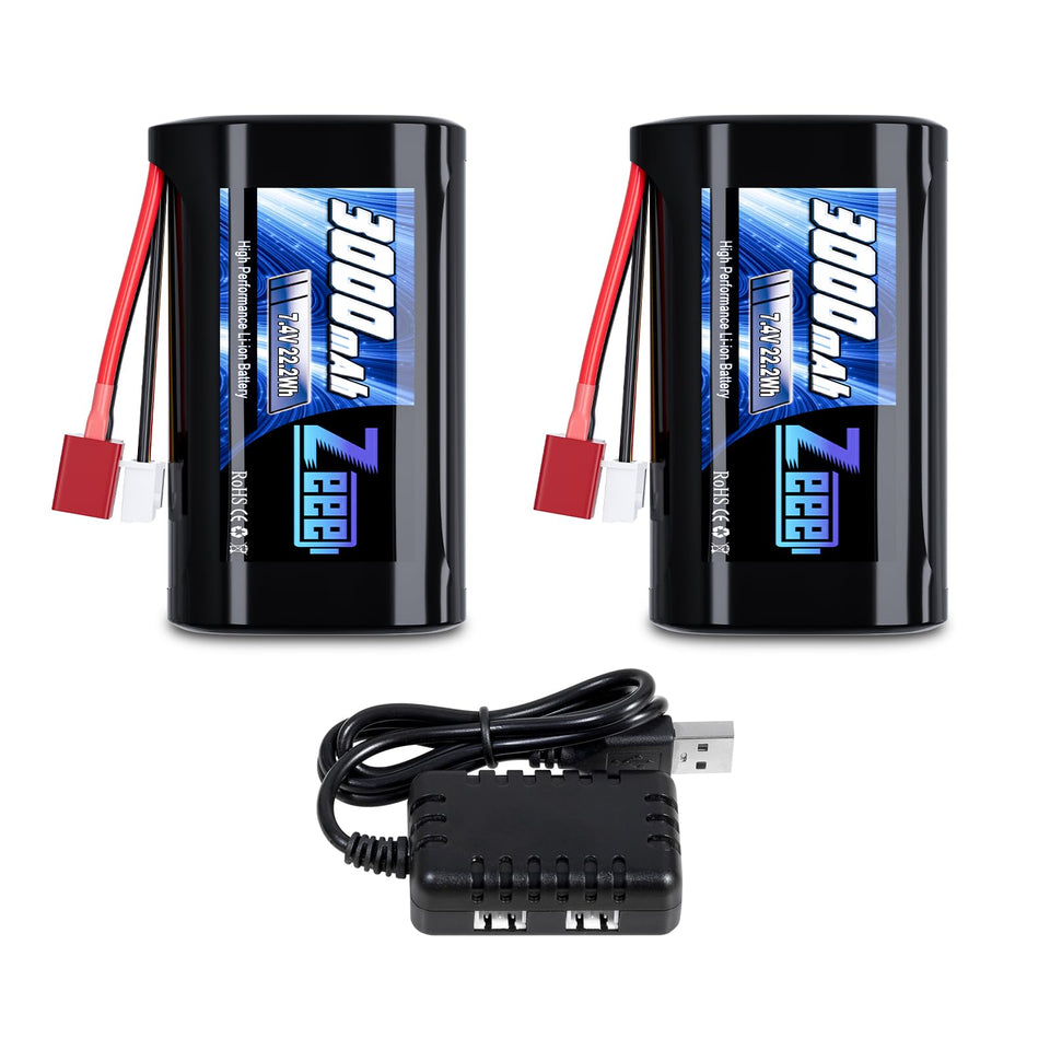 Zeee 2S 3000mAh battery top view for high-performance RC cars