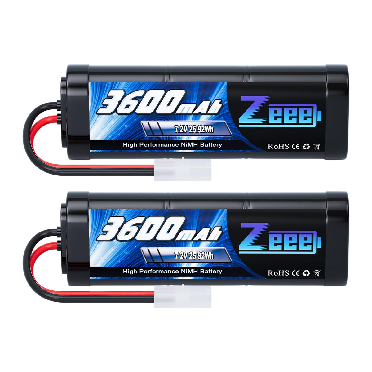 Zeee 3600mAh NiMH battery front view for RC car compatibility