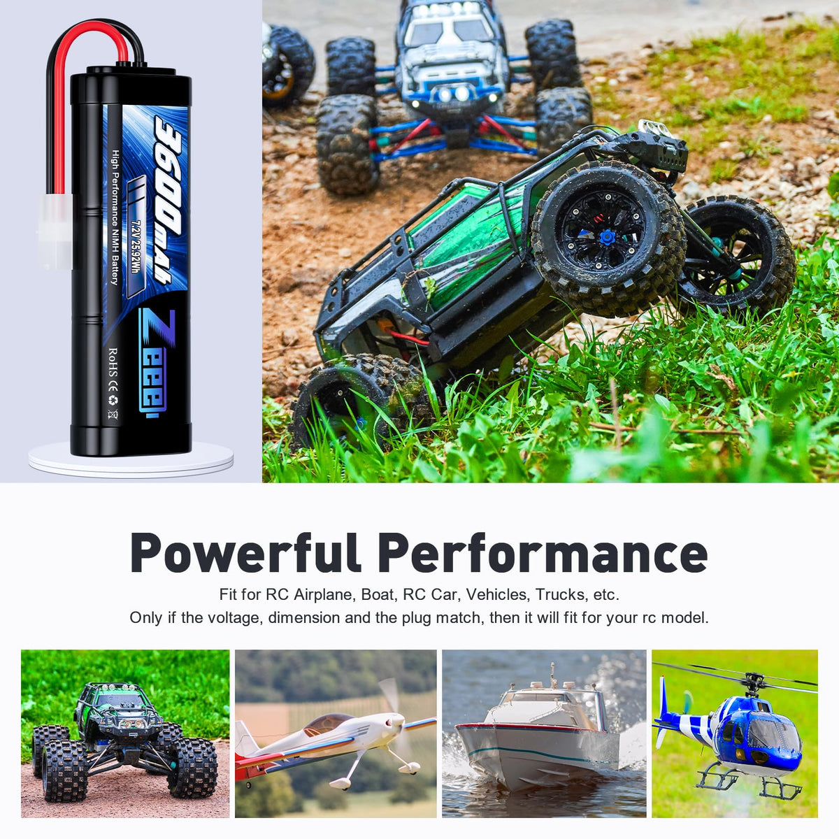 Zeee 3600mAh NiMH battery weight 367g ideal balance for drives