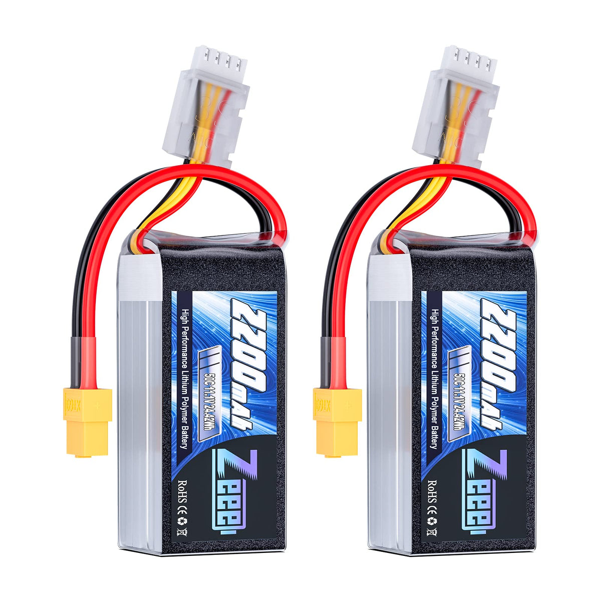 Zeee 3S 2200mAh battery front view with XT60 plug for reliable RC power