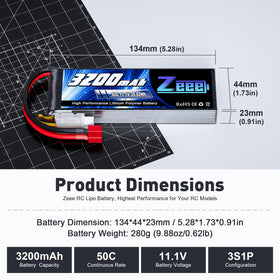 Zeee 3S 3200mAh battery dimensions fit in compact airframes