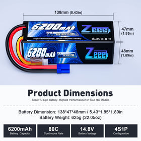 Zeee battery dimensions: 138x47x48mm for proper RC fit
