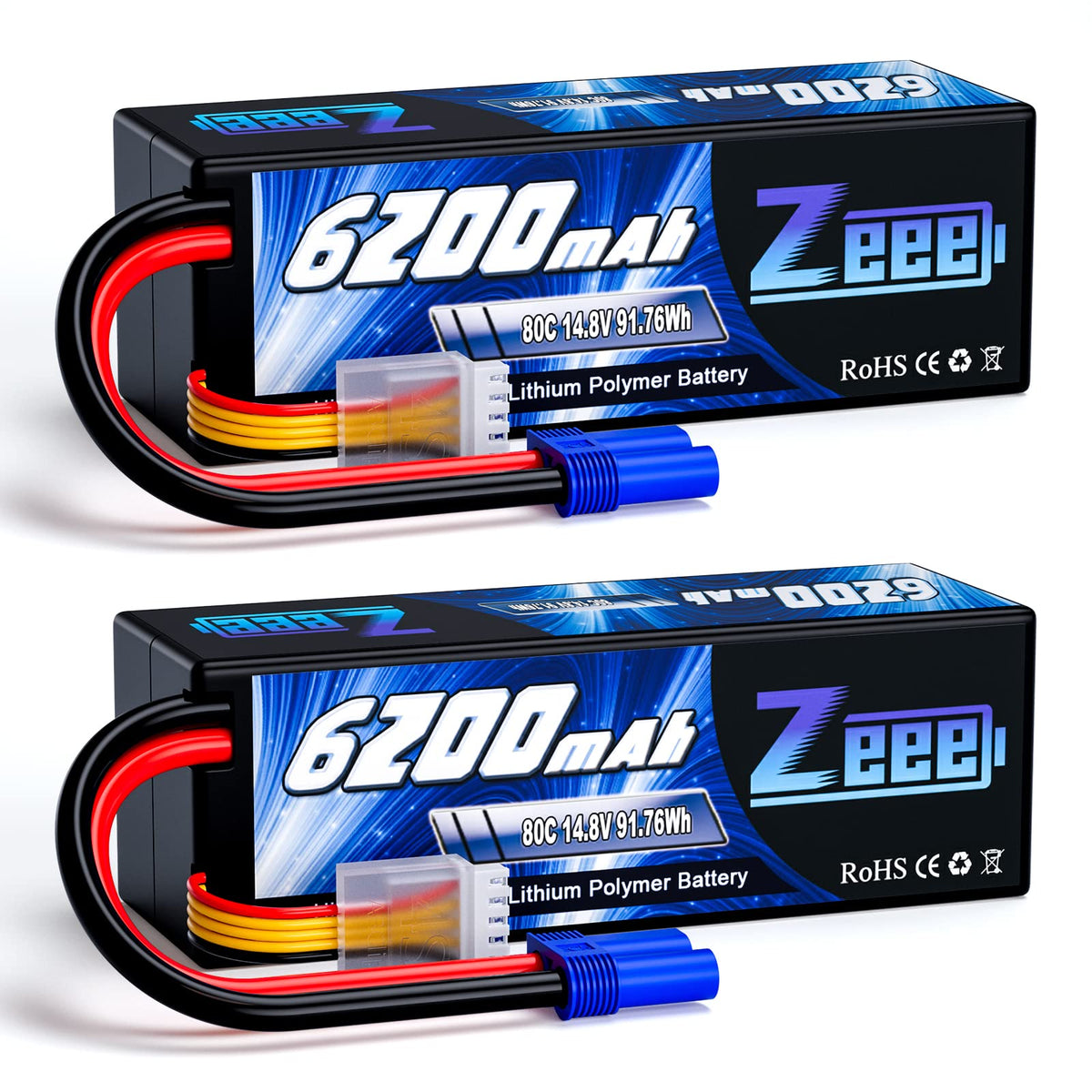 Zeee 4S 6200mAh battery with EC5 connector ready for RC car setup