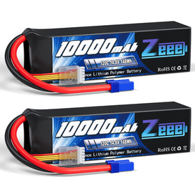 Zeee 4S 10000mAh LiPo battery front view with EC5 connector for extended RC sessions.