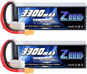 Zeee 4S LiPo battery side view highlights compact design for versatile RC use.
