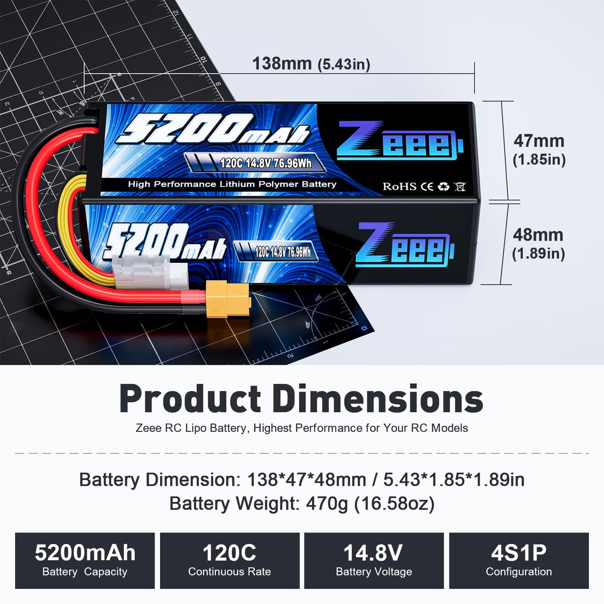 Zeee 4S Lipo battery compact dimensions ensure a snug fit.