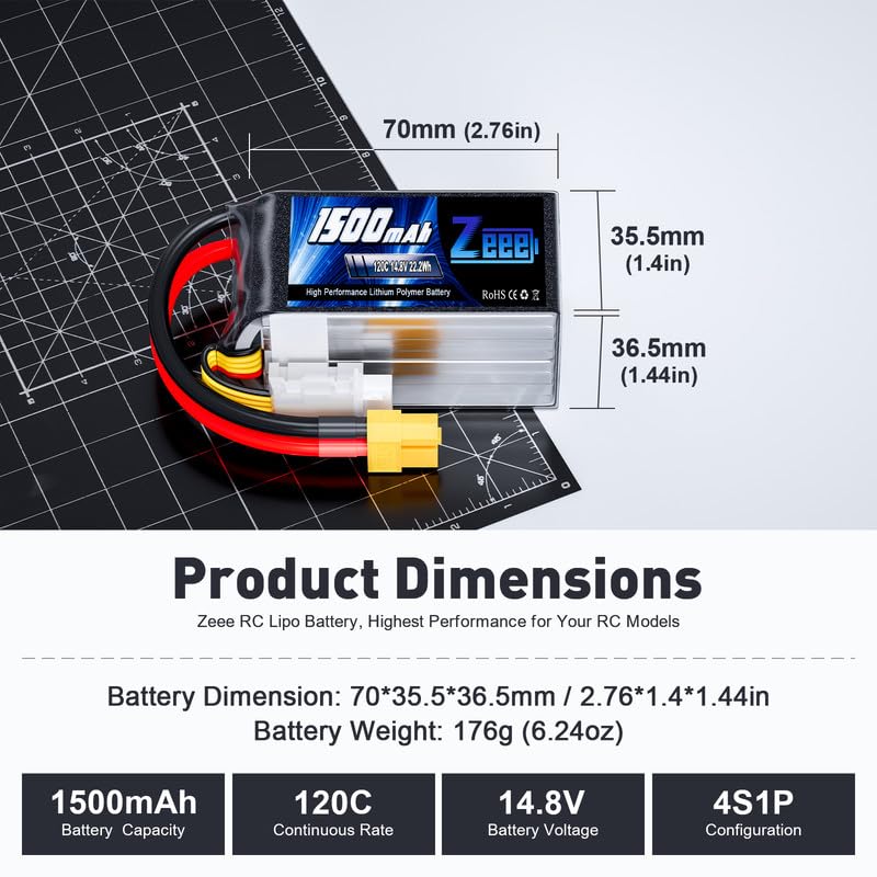 Zeee 4S LiPo battery XT60 top view for easy mounting