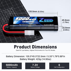 Zeee 7.2V 5000mAh NiMH battery with exact dimensions for easy fit