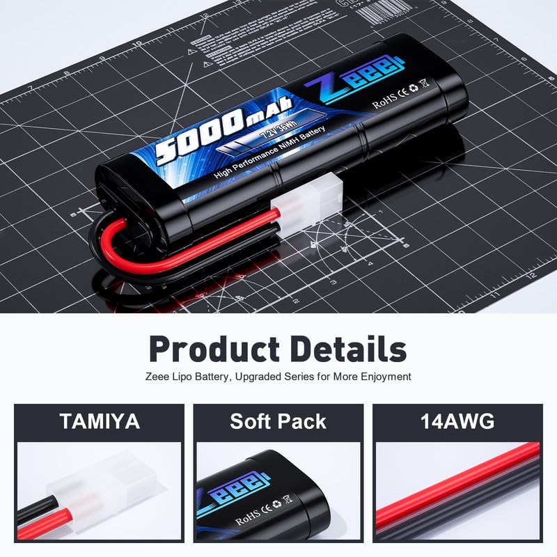 Zeee 7.2V NiMH 6-cell pack held in hand showing balanced weight