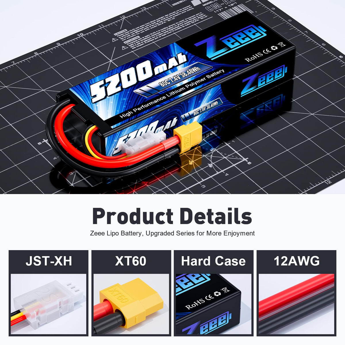 Zeee 7.4V 5200mAh hard case protects RC power components
