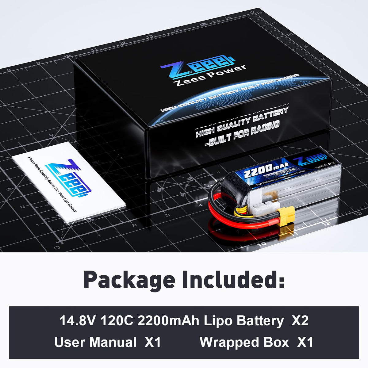 Zeee safety notice image emphasizes charging and handling guidelines for LiPo packs