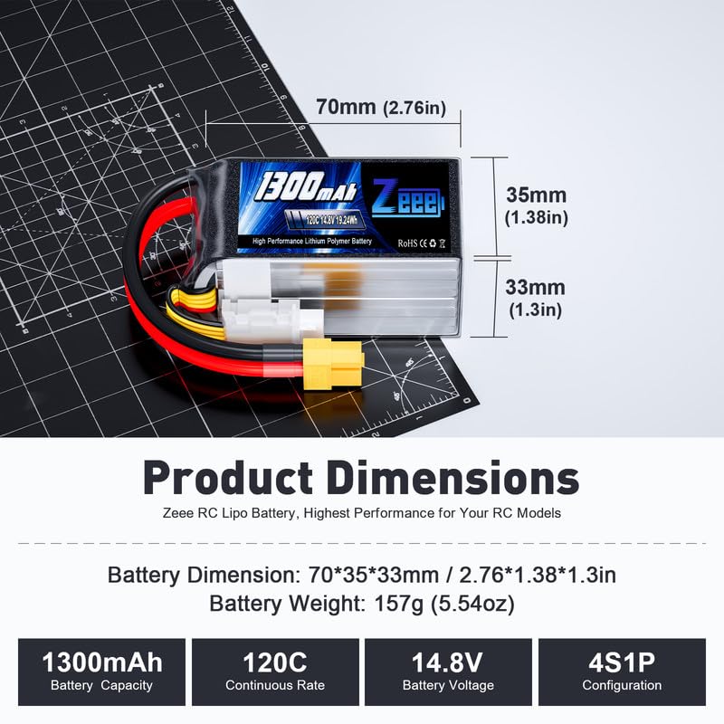 Zeee graphene 4S LiPo battery side view showing slim profile