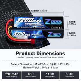 Zeee LiPo battery with T-connector ready for quick RC installation