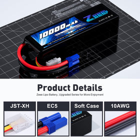 Zeee RC battery top-down view highlights EC5 plug and sturdy casing.