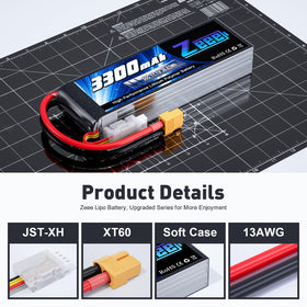 Zeee battery dimensions 134.3 x 43.5 x 23.1 mm showing compact size.