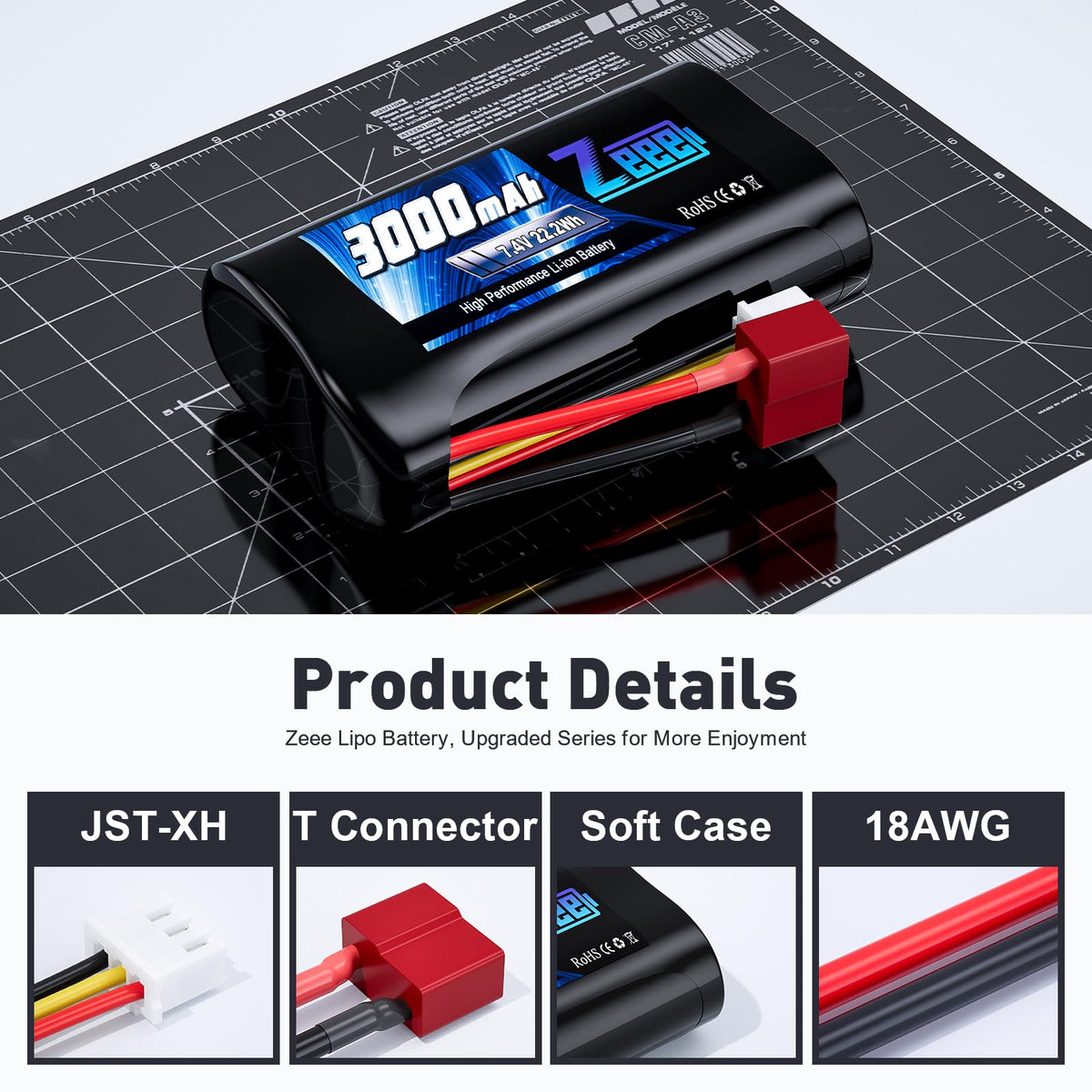 Zeee 7.4V 2S battery with T Connector for quick plug-and-play