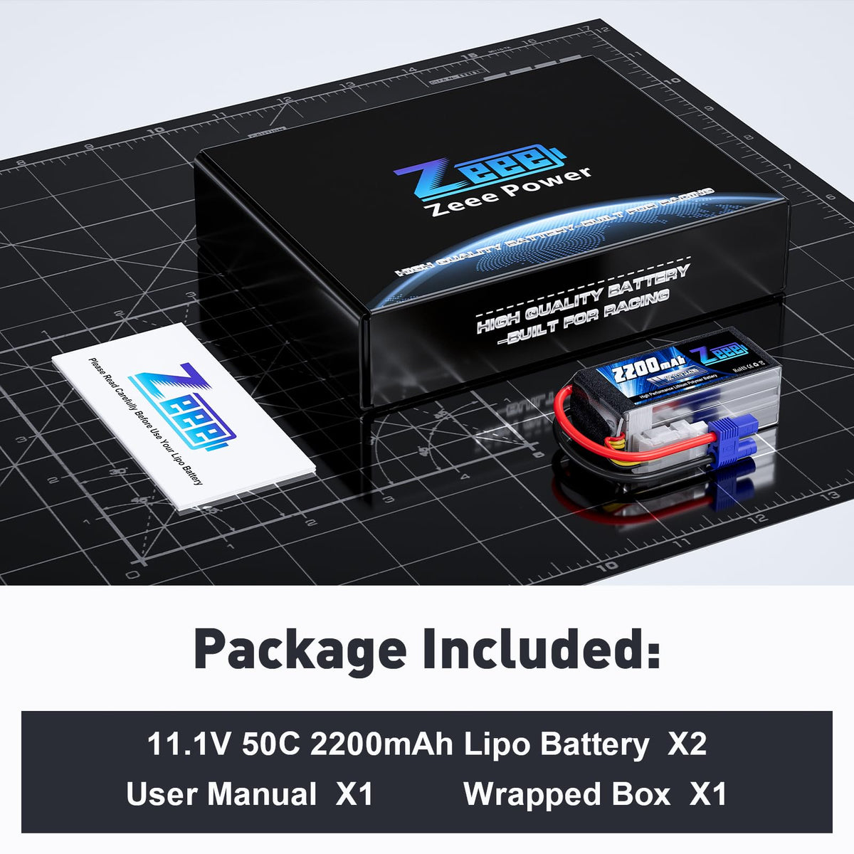 Zeee two-pack includes two 2200mAh LiPo batteries for extended sessions.