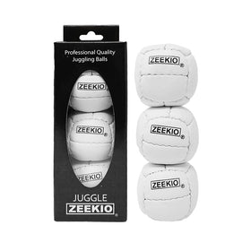 Zeekio Galaxy 12-panel leather juggling ball white close-up showing grip-ready surface.