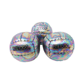 Zeekio Galaxy juggling balls Cosmo logo on leather surface