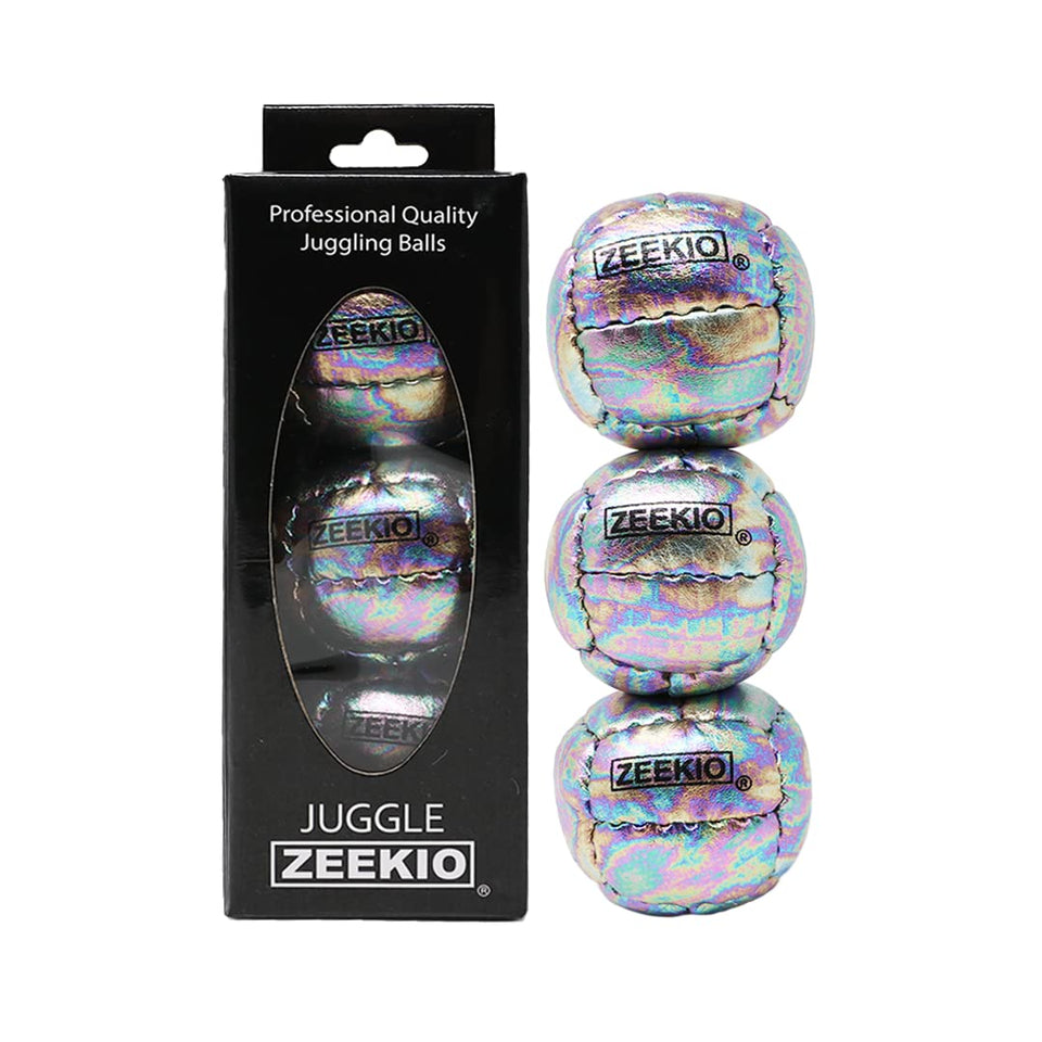 Zeekio Galaxy juggling balls leather close-up showing premium craftsmanship for smooth grip