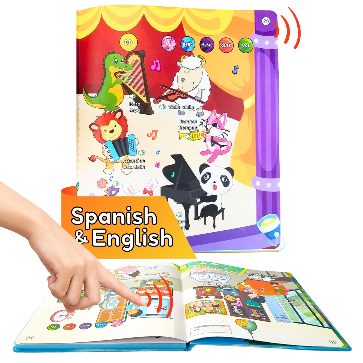 ZeenKind Spanish-English talking learning book cover inviting bilingual exploration for toddlers.