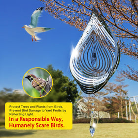 Zeewoo stainless steel wind spinner shines in sunlight, enhancing garden ambiance.