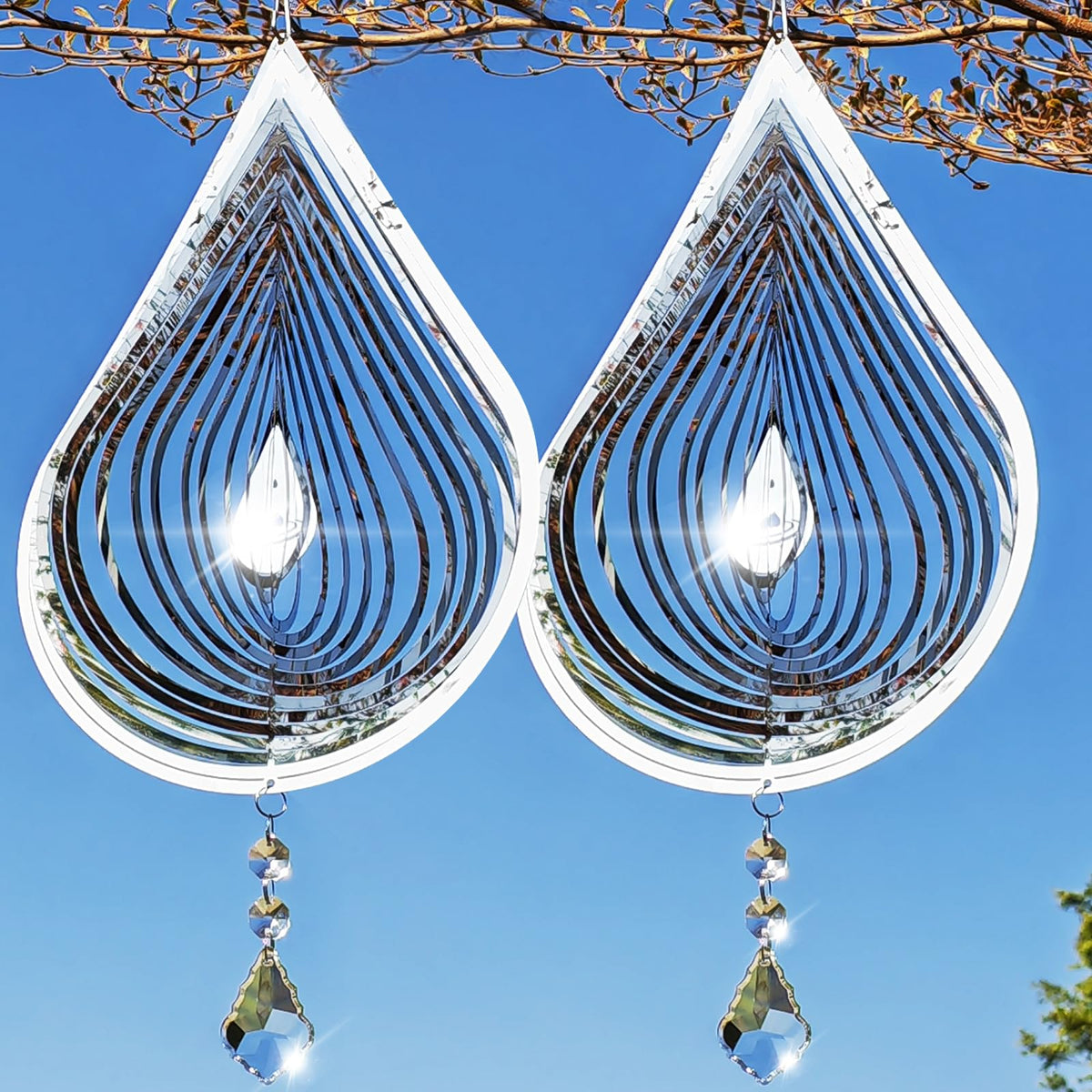 Zeewoo wind spinner 3D teardrop assembly with reflective surfaces to deter birds.
