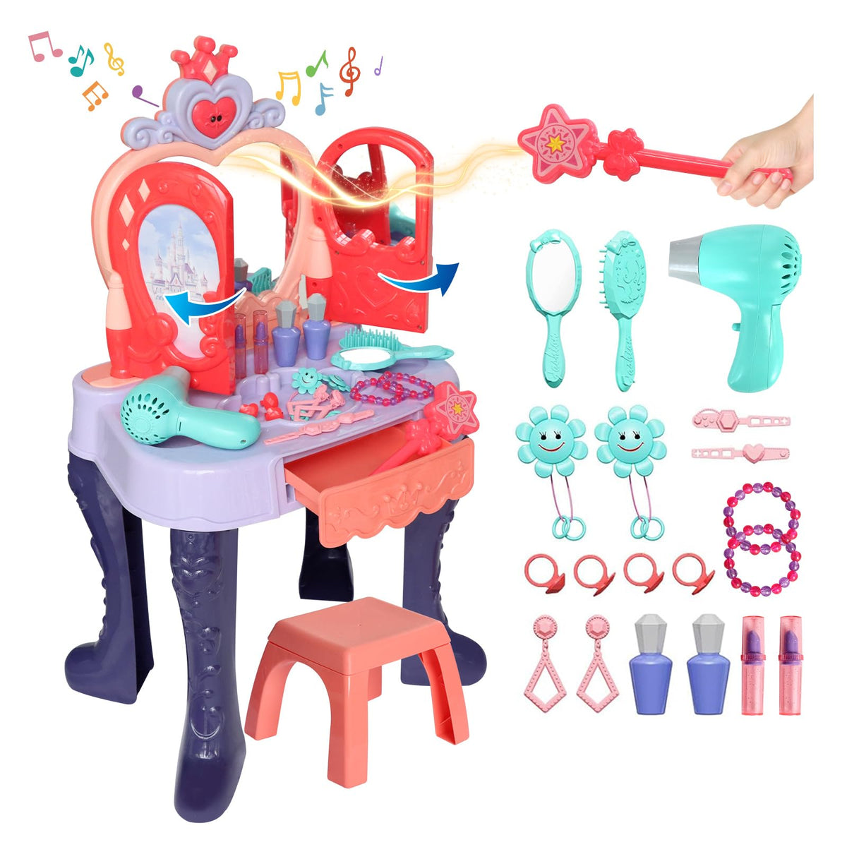 Zefinot toddler vanity table with mirror promotes imaginative play and self-confidence.