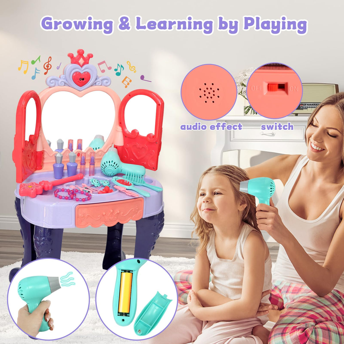 Zefinot hair dryer and brushes kit enhances role-play grooming.