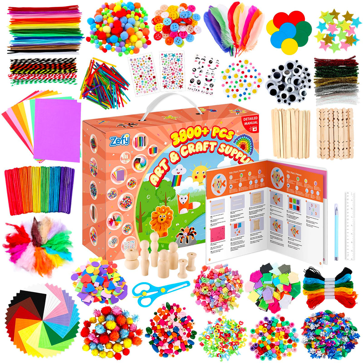Zefy arts and crafts kit box overview enables versatile creativity.