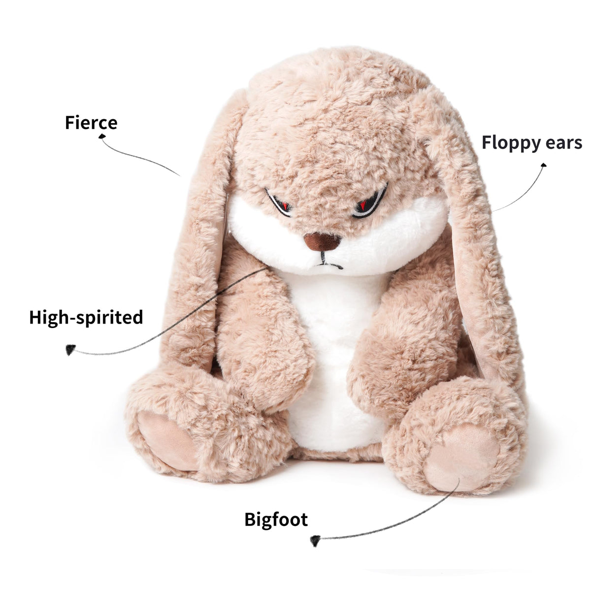 ZEIO Grumpy Bunny face detail highlights expressive charm for imaginative cuddles.