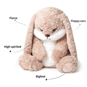 ZEIO Grumpy Bunny face detail highlights expressive charm for imaginative cuddles.