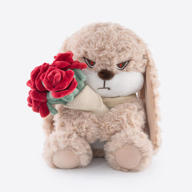 Zeiove bunny plush with removable rose bouquet for cute décor and cuddling.