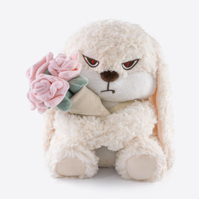 Zeiove bunny plush with removable rose bouquet for versatile gifting.
