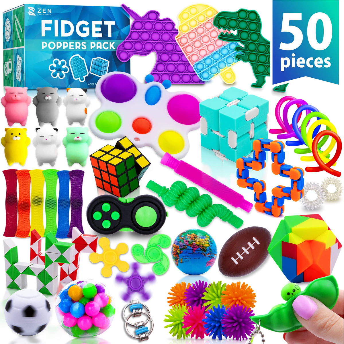 Zen Laboratory fidget poppers pack 50pcs — versatile sensory toys for focus in classrooms.