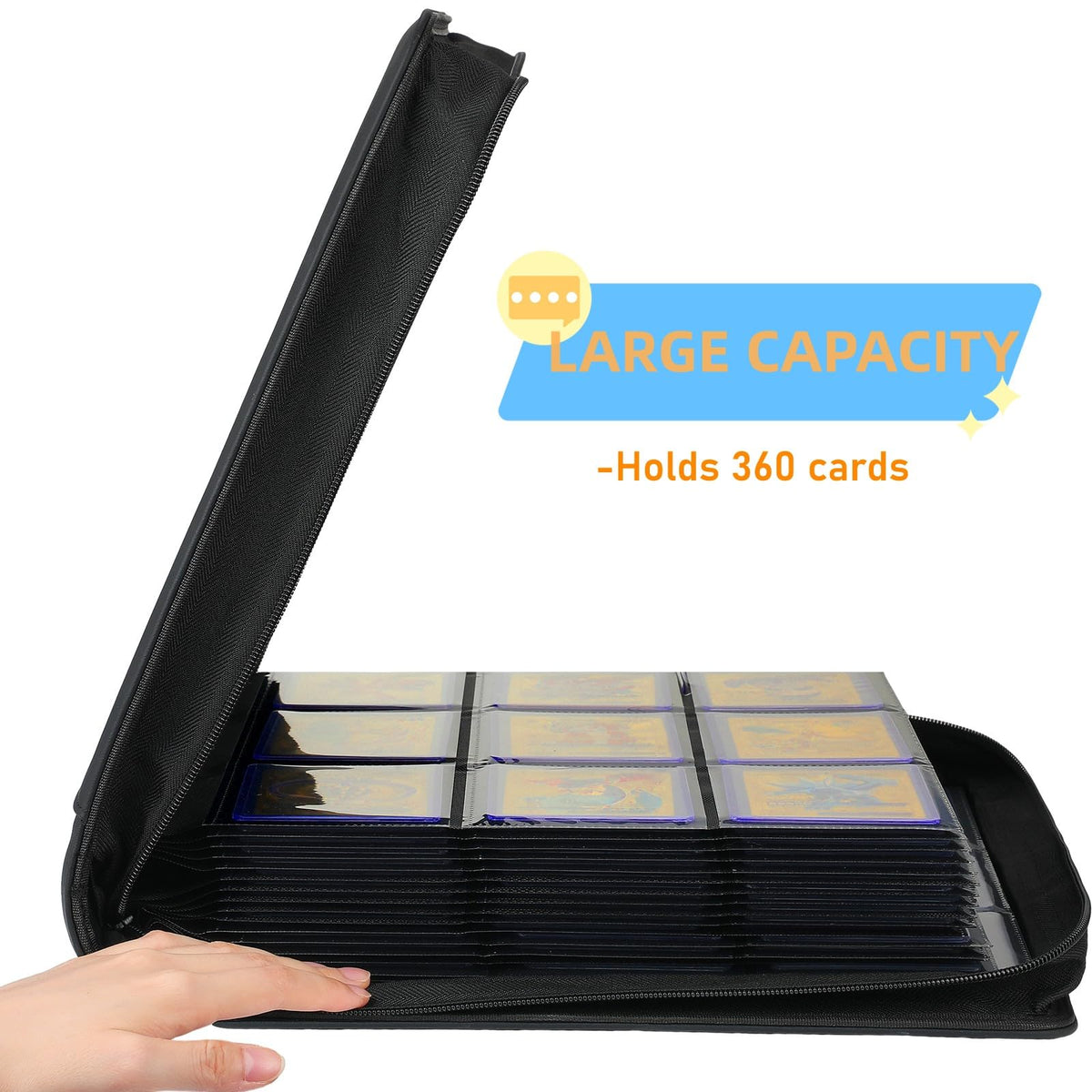 ZENACCE 9-pocket binder side view showing compact profile and durability.