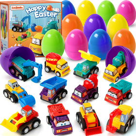 ZenBombs 12 plastic Easter eggs with pull-back vehicles for exciting egg hunts.