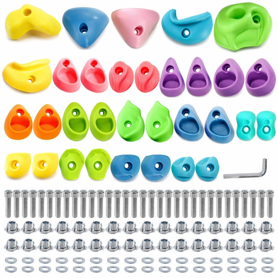 ZENFUN 32-pack rock climbing holds in vibrant indoor/outdoor colors for safe family play