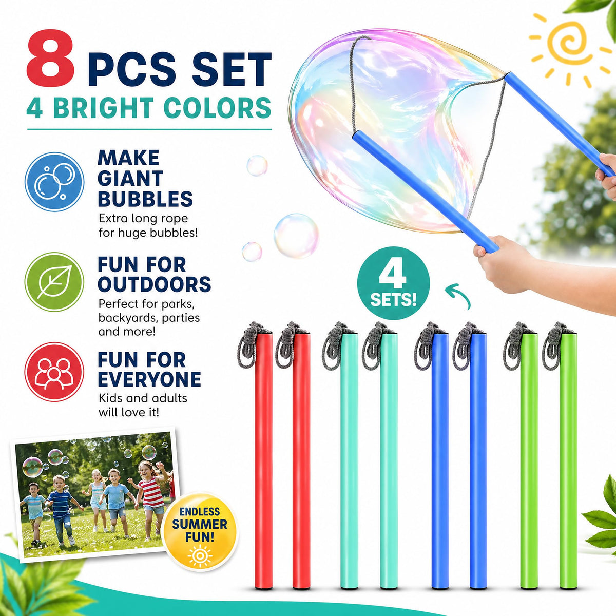 ZENFUN green bubble wand pair enhances outdoor games and social fun.