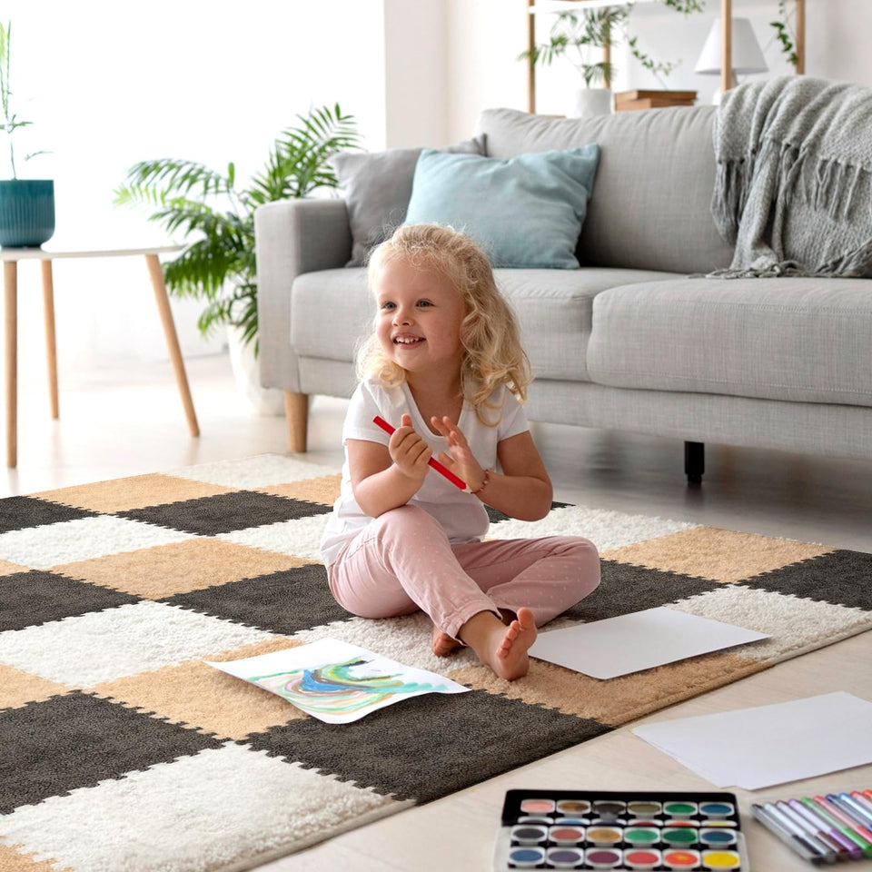 ZENOWICK 36-pcs plush interlocking tiles assembly creates a safe, cushioned play area