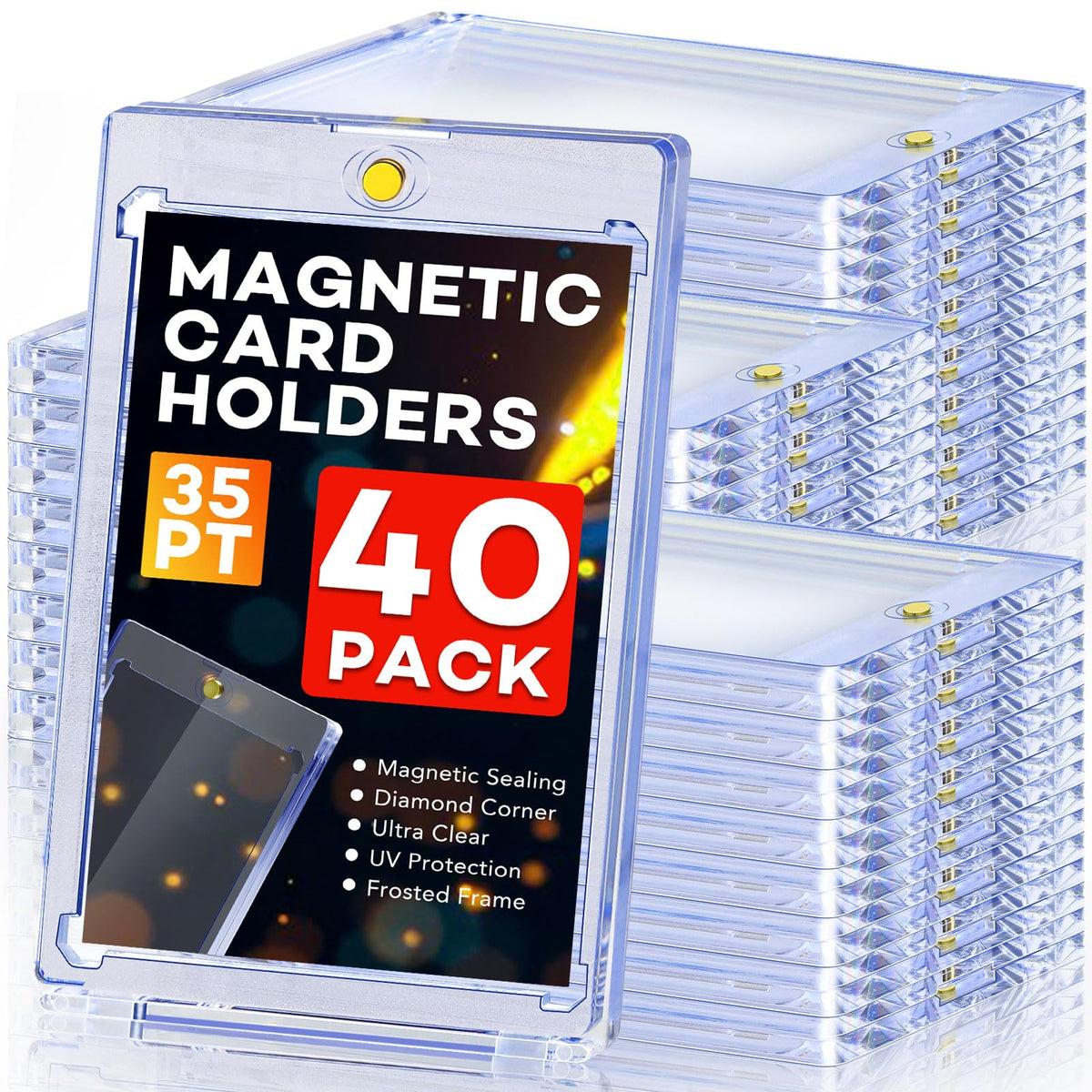 ZENOWICK 40ct magnetic card holder, outer view in clear acrylic for display.