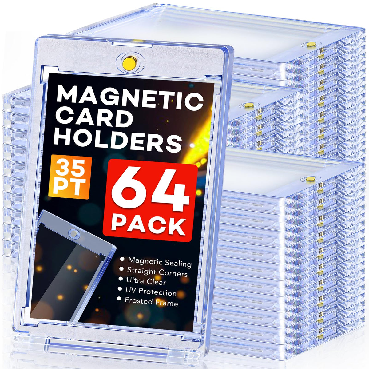 Zenowick 64ct magnetic card holders in front view for organized sports cards.