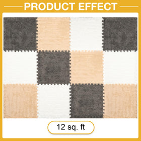 ZENOWICK easy-assembly interlocking tiles shown in a living room layout