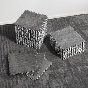 ZENOWICK plush interlocking carpet tiles grey overview create a soft, safe toddler play area