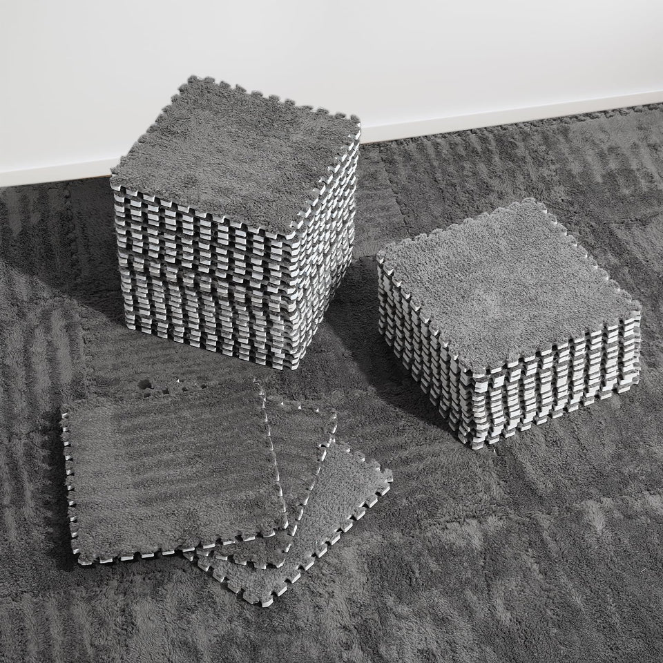 ZENOWICK plush interlocking carpet tiles grey overview create a soft, safe toddler play area