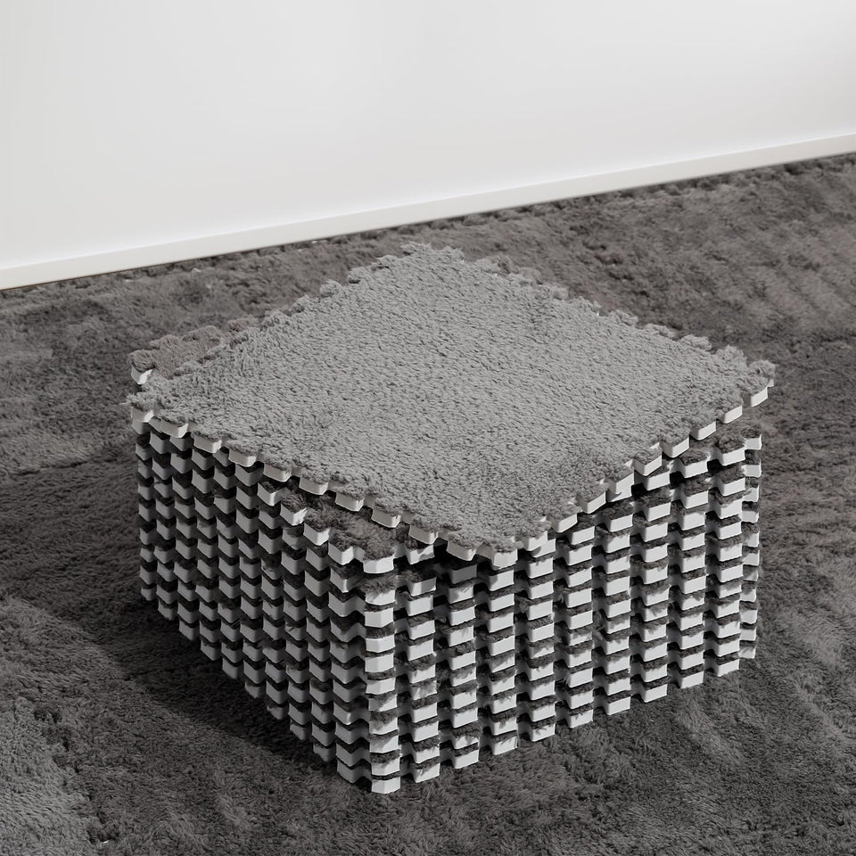 ZENOWICK plush interlocking tile gray assembly showcases safe cushioned play zone.