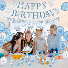 ZEQICALF seashell cupcake toppers provide cohesive coastal accents.